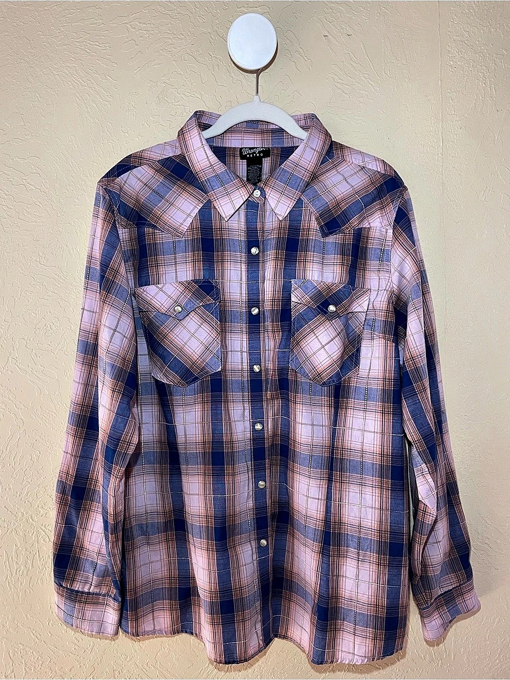 Wrangler Retro Plaid Shirt in Blue & Pink XXL Like New